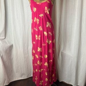 Vintage April Cornell Pink Cream Batik Butterfly Print Adjustable Strap Sz Small